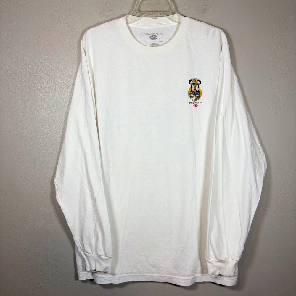 Disney Cruise Line Mens XL White Long Sleeve Shirt Mickey Mouse Donald Goofy Tee